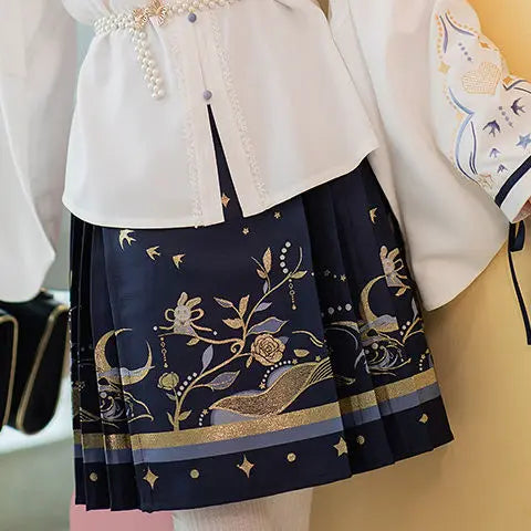 2024 New Fashion Chinese Style Retro Summer Printed Pleated Lace Up Women&