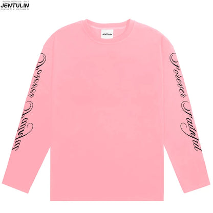Men Clothing High Quality Letters Graphic Printing Casual Loose Long Sleeve T Shirts Y2K Trend Women Fashion Vintage Streetwear