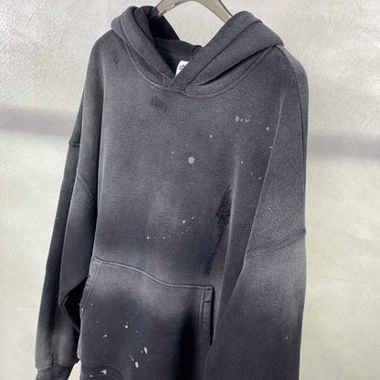 Street Wear Speckled Ink Rubbed Hooded Hoodies Fashion Sense Distressed Winter Coat Men&