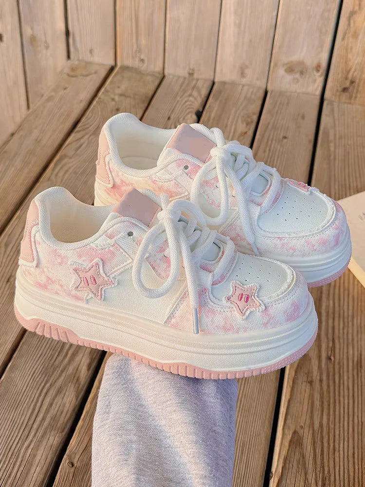 2026 Spring New Platform Sneakers for Women Fashion Casual Pink Shoes Female Lace Designer Chunky Sneakers Shoes Woman