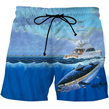 3D Landscape Fish Summer Pants Sports Beach Pants Animation Printed Comfortable Casual Quick Dry Men&