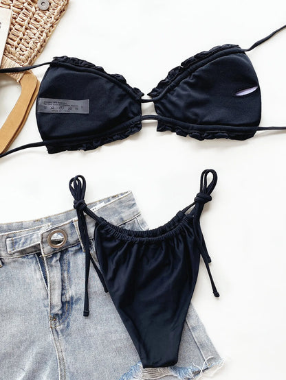 2023 Sexy Ruffle Frill Bikini Solid Swimwear Women Swimsuit Female Bikini Set Brazilian Bathing Suit Beachwear Swim Lady Bathers