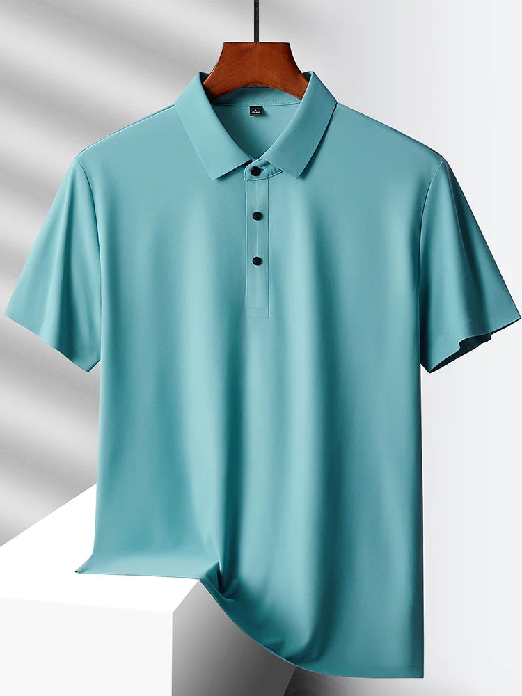 Summer Polo Shirts Men M-5xl Quick Dry Short Sleeve T-Shirt Elasticity Breathable Cool Ice Silk Polo Shirt Male Purple 18 Colors