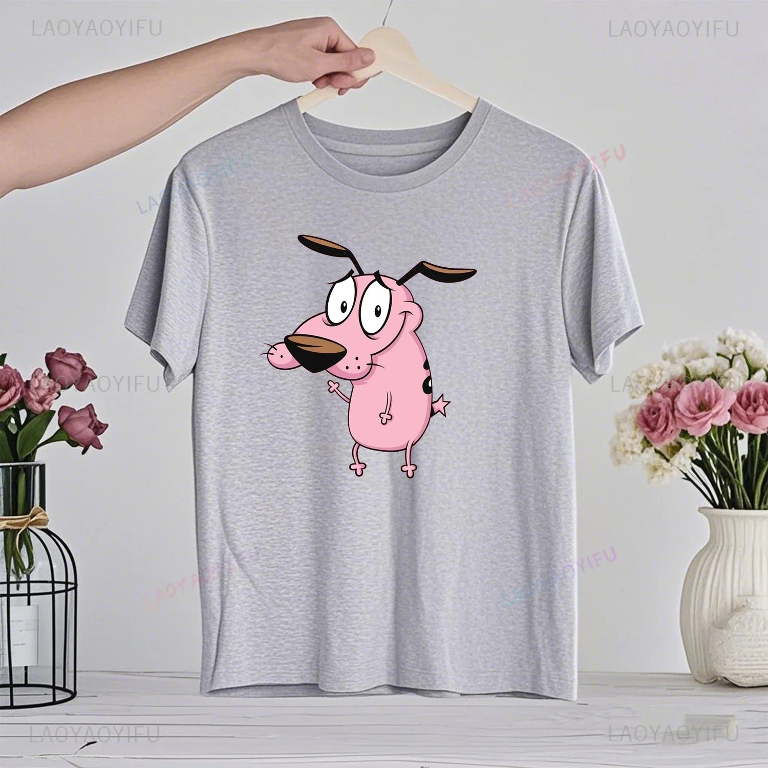 90‘s Cartoon Courage The Cowardly Dog Graphic TShirt Retro Street Fashion Summer Clothing Tops Gift Men Women Couple Cotton Tees