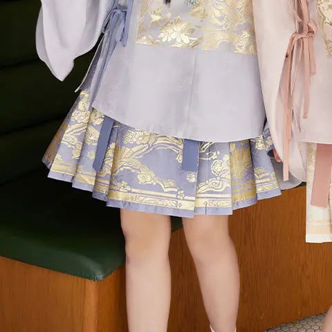 2024 New Fashion Chinese Style Retro Summer Printed Pleated Lace Up Women&