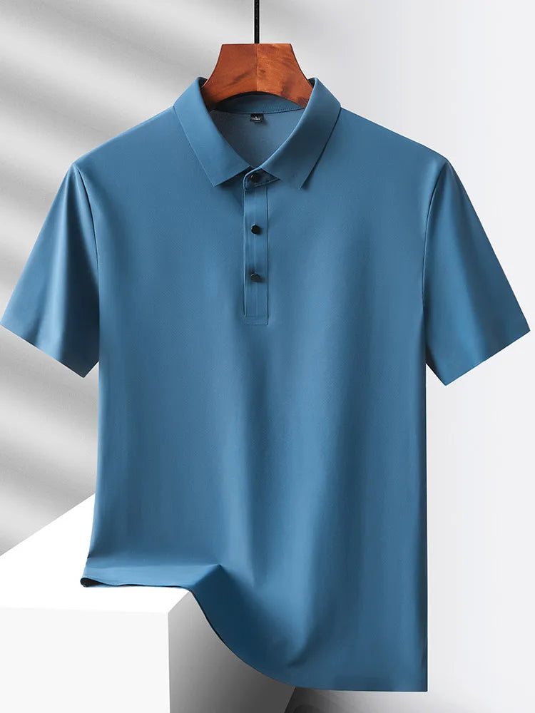 Summer Polo Shirts Men M-5xl Quick Dry Short Sleeve T-Shirt Elasticity Breathable Cool Ice Silk Polo Shirt Male Purple 18 Colors