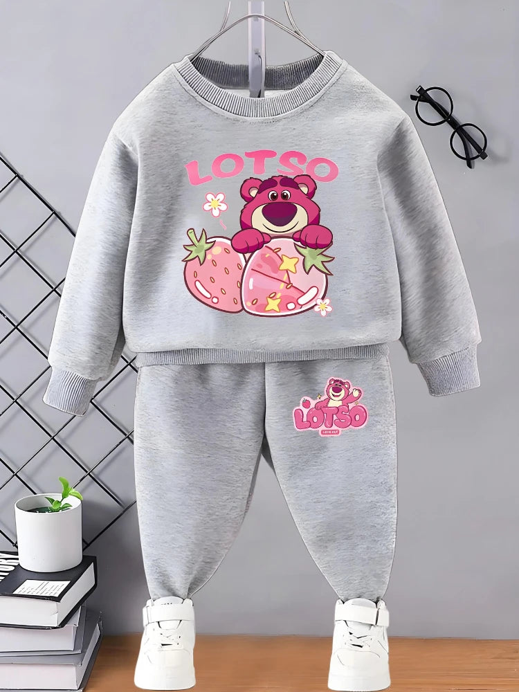 Spring Fall New Style Casual Sweatshirts Sets for Girls 0-8years  Cartoon Printed Kids O Neck Hoodies and Trousers 2pcs Set