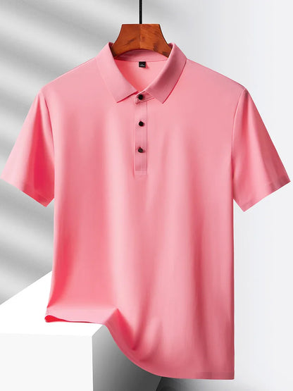 Summer Polo Shirts Men M-5xl Quick Dry Short Sleeve T-Shirt Elasticity Breathable Cool Ice Silk Polo Shirt Male Purple 18 Colors