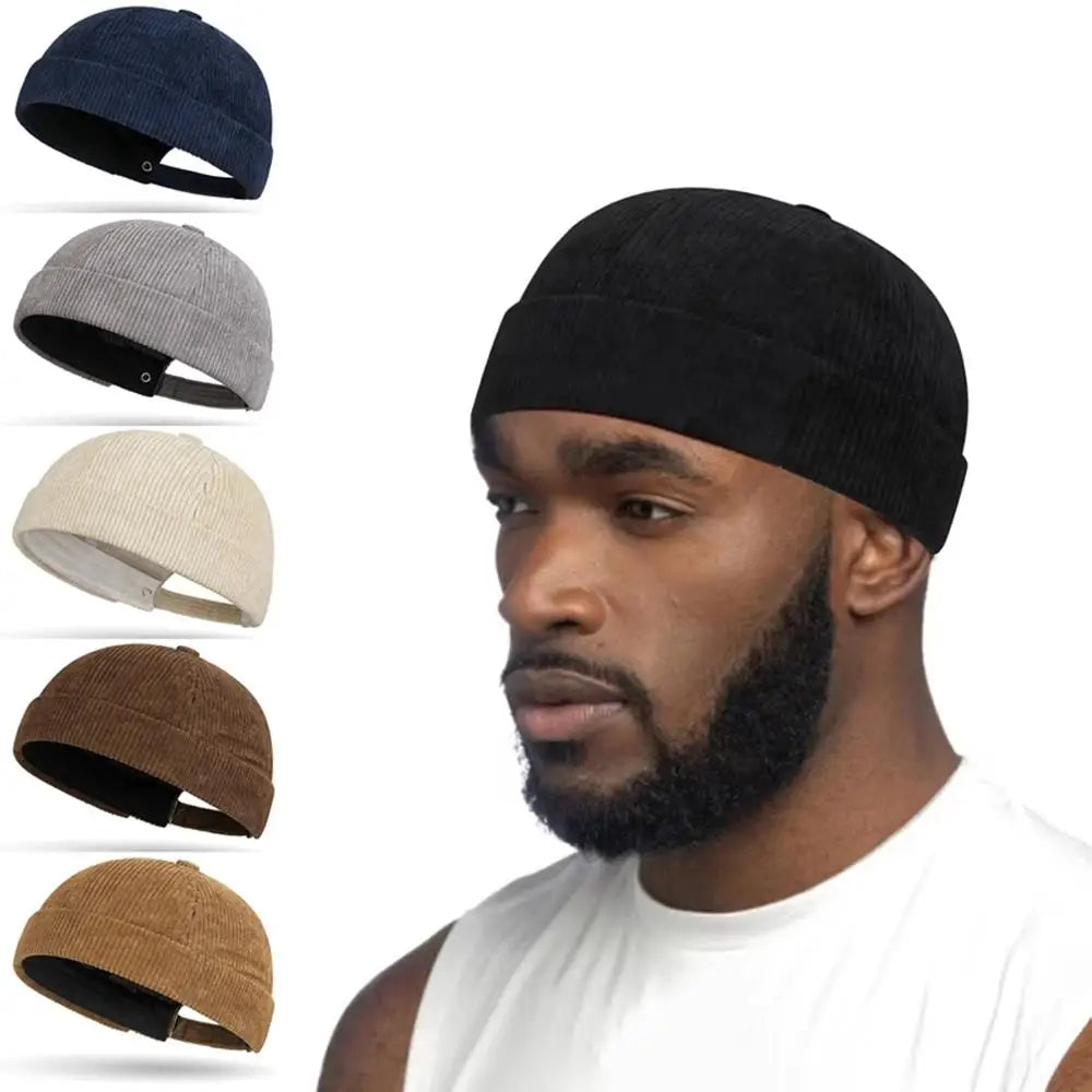 New Corduroy Brimless Cap for Men Women Adjustable Landlord Hat Retro Beanie Docker Caps unisex Hip Hop Hats Streetwear Dome Hat