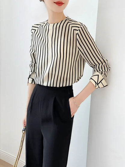 Fashion luxury ladies shirt France style woman printing blouse Long sleeve Tops blusa mujer