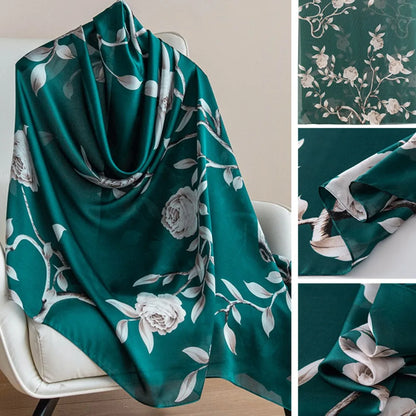 Fashion Korean Luxury Silk Scarf Elegant Lotus Pattern Chiffon Shawl Wrap Soft Printing Women Hijab Shawls Female