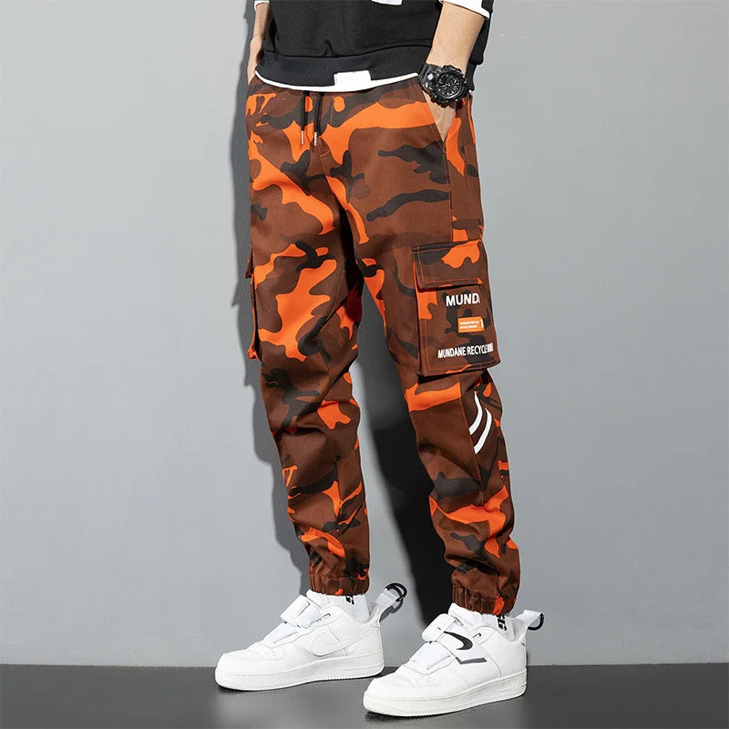 Orange Cargo Pants Men Hip Hop Joggers Y2K Streetwear Casual Pants Green Plus Size Camo Cotton Camouflage Korean Fashion Chinos