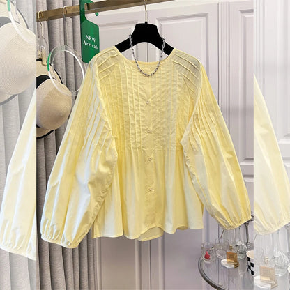 Women Elegant Shirts Fall Clothes 2026 Women Korean Fashion Long Sleeve Tops Ladies Pleated Shirts