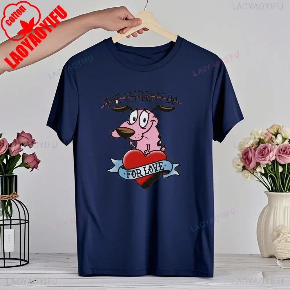 90‘s Cartoon Courage The Cowardly Dog Graphic TShirt Retro Street Fashion Summer Clothing Tops Gift Men Women Couple Cotton Tees