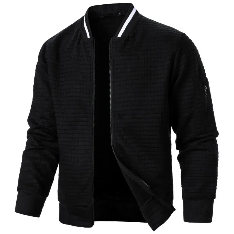 New Mens Long Sleeve Zipper Jacket Coats Stand Up Sweatshirts Outdoor Streetwear Autumn Warm Solid Color Baseball Jacket Men