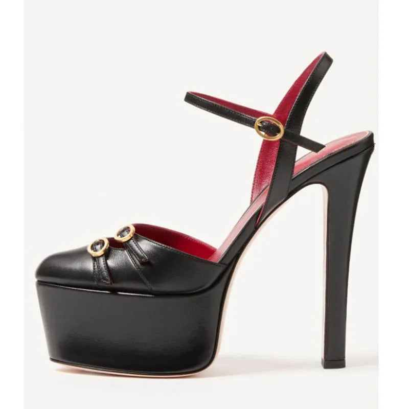 French Style Luxury High-heeled High-heeled Shoes with Thick Toe and Hollowed Out Back for Banquets,women&