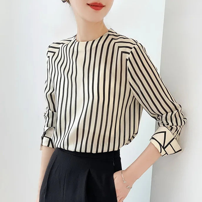 Fashion luxury ladies shirt France style woman printing blouse Long sleeve Tops blusa mujer