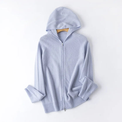 Birdtree 100% Sheep Wool Hooded Knitted Cardigan,Woman Zipper Full Sleeve Hoodies,2025 Autumn Soft Bottoming Sweater T59828JF
