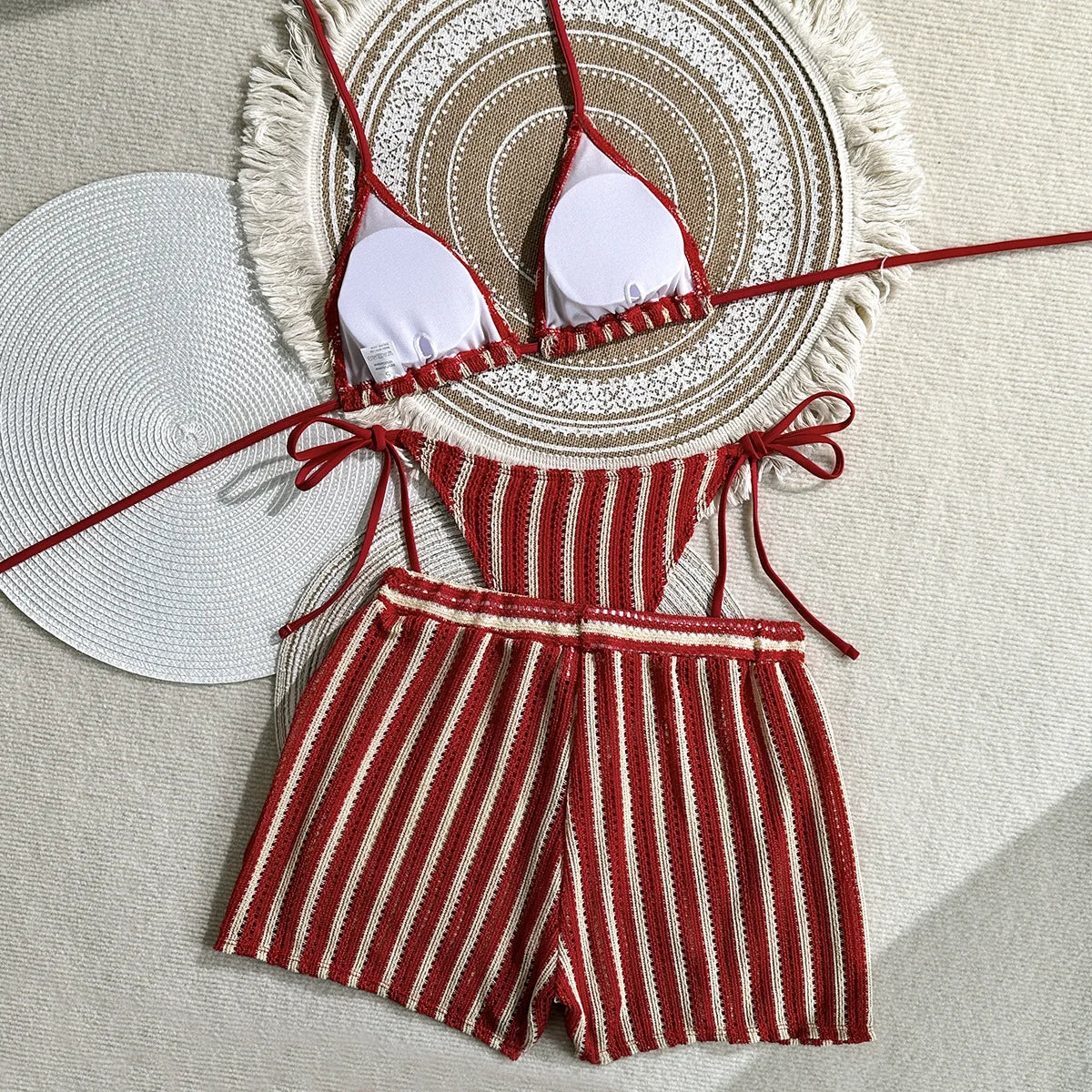 2026 Striped 3 Piece Bikini Set Sexy Women Swimwear with Skirt Bathing Suit Women&