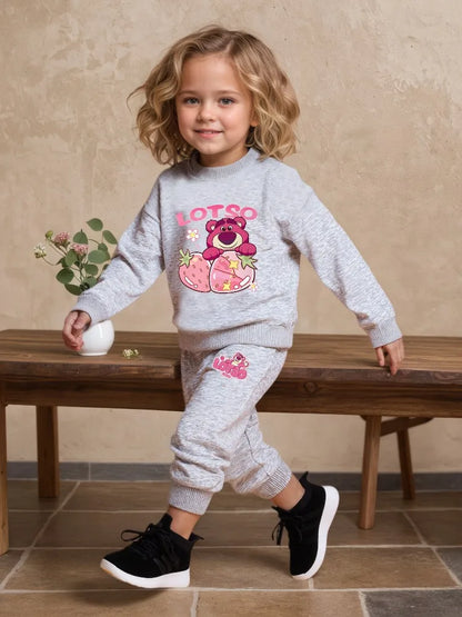 Spring Fall New Style Casual Sweatshirts Sets for Girls 0-8years  Cartoon Printed Kids O Neck Hoodies and Trousers 2pcs Set