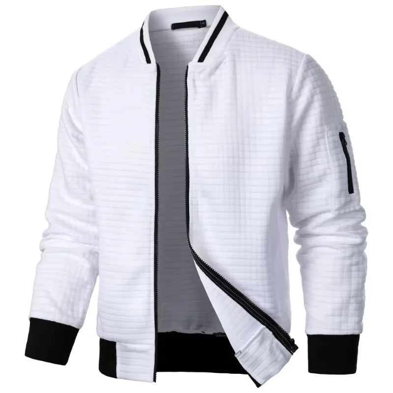 New Mens Long Sleeve Zipper Jacket Coats Stand Up Sweatshirts Outdoor Streetwear Autumn Warm Solid Color Baseball Jacket Men