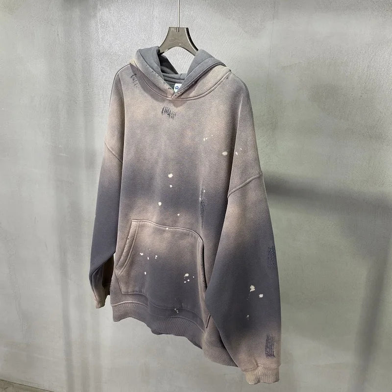 Street Wear Speckled Ink Rubbed Hooded Hoodies Fashion Sense Distressed Winter Coat Men&