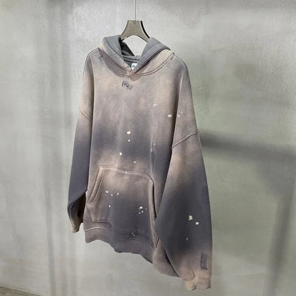 Street Wear Speckled Ink Rubbed Hooded Hoodies Fashion Sense Distressed Winter Coat Men&