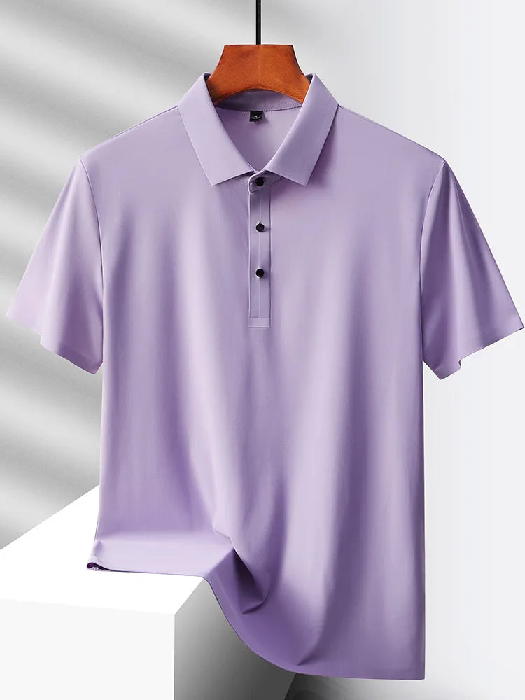 Summer Polo Shirts Men M-5xl Quick Dry Short Sleeve T-Shirt Elasticity Breathable Cool Ice Silk Polo Shirt Male Purple 18 Colors