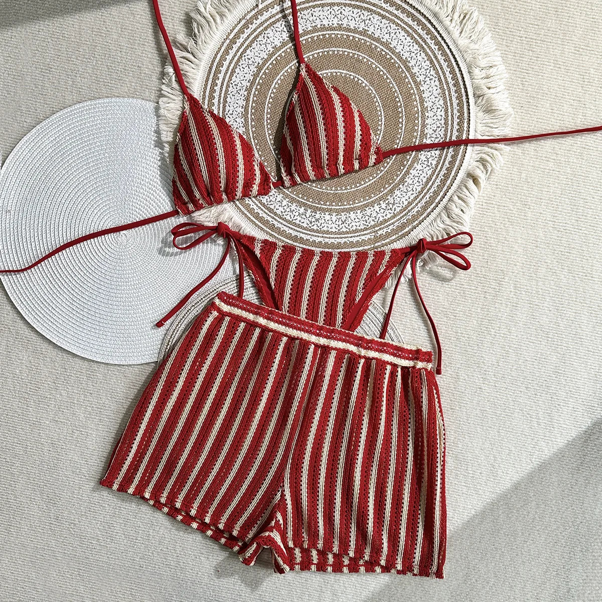 2026 Striped 3 Piece Bikini Set Sexy Women Swimwear with Skirt Bathing Suit Women&