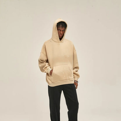 Street Wear Speckled Ink Rubbed Hooded Hoodies Fashion Sense Distressed Winter Coat Men&