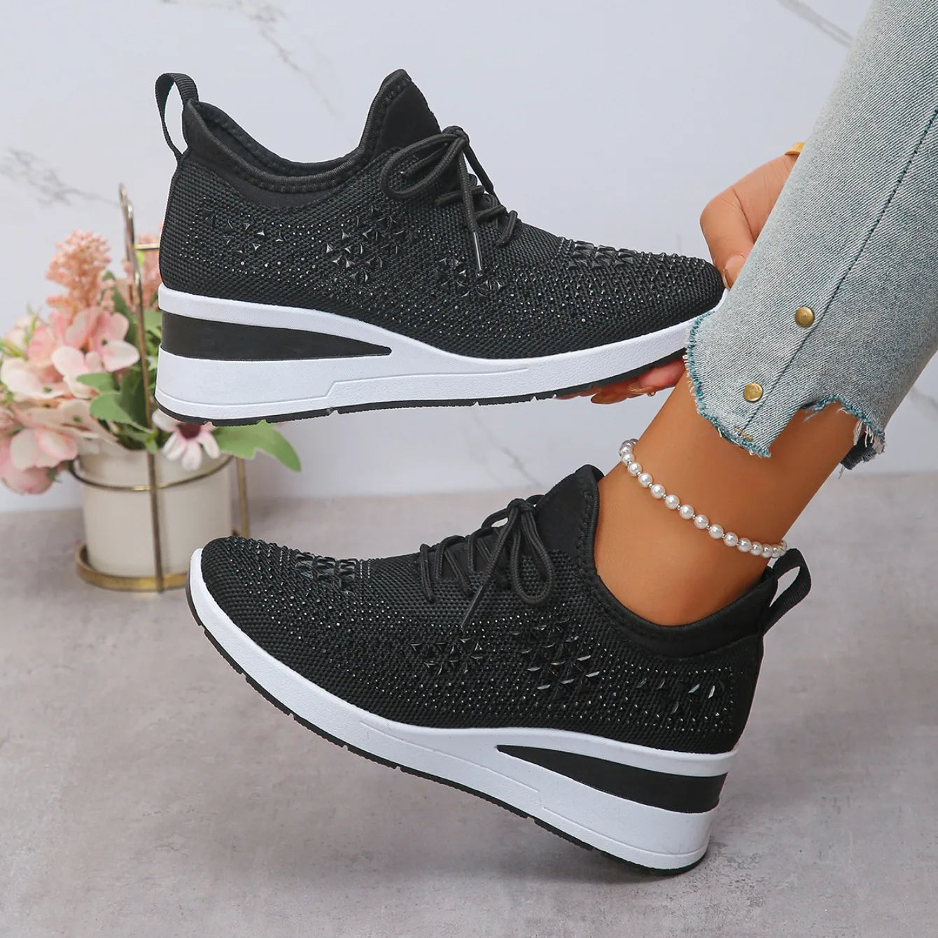 Designer Sneakers Women Shoes New Women Mesh Platform Sneakers High Heels Wedges Thick Bottom Breathable Casual Vulcanize Shoes