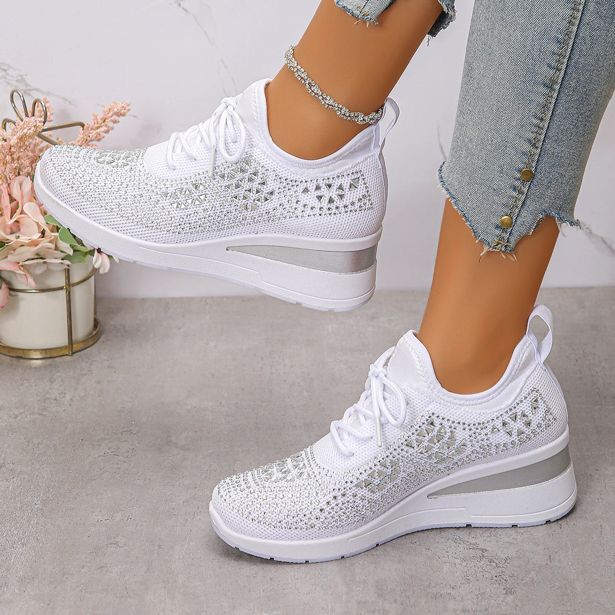 Designer Sneakers Women Shoes New Women Mesh Platform Sneakers High Heels Wedges Thick Bottom Breathable Casual Vulcanize Shoes