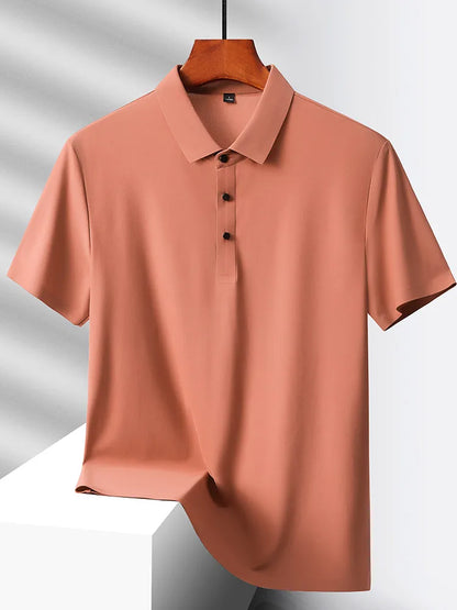 Summer Polo Shirts Men M-5xl Quick Dry Short Sleeve T-Shirt Elasticity Breathable Cool Ice Silk Polo Shirt Male Purple 18 Colors