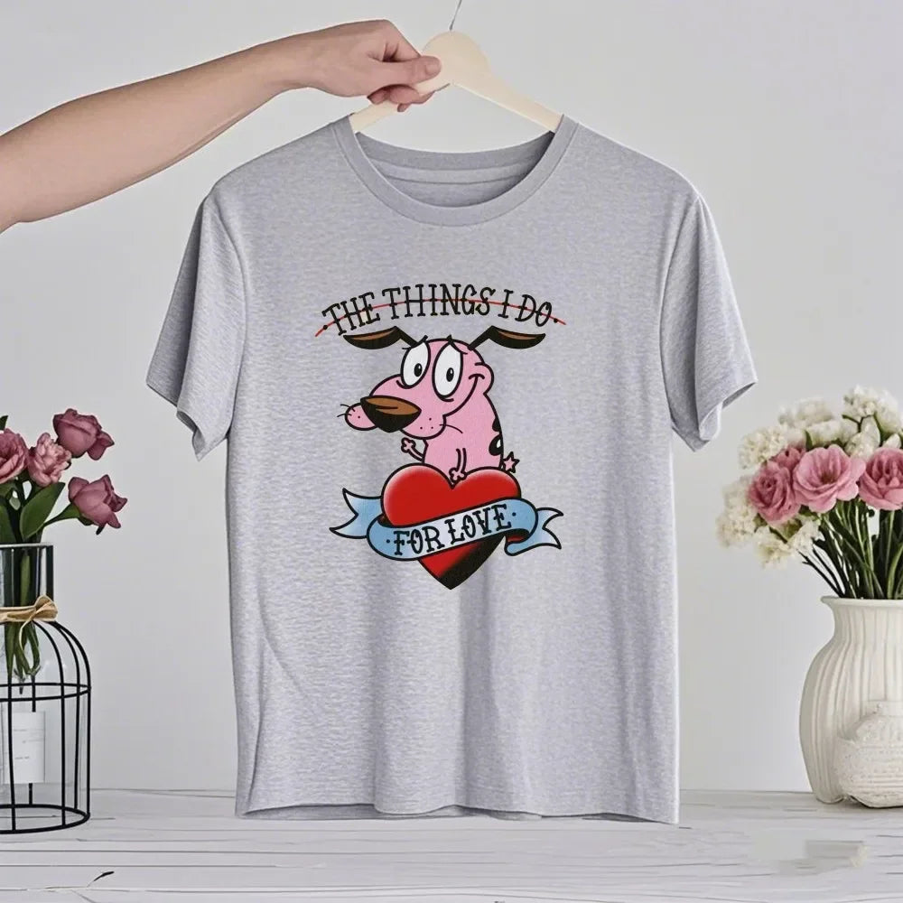 90‘s Cartoon Courage The Cowardly Dog Graphic TShirt Retro Street Fashion Summer Clothing Tops Gift Men Women Couple Cotton Tees