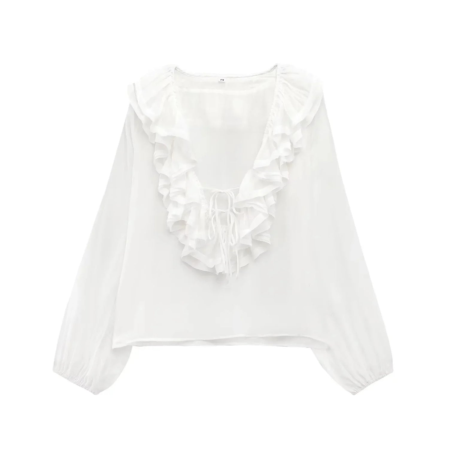 Spring New Sle White Loose Layered V-Ne Decorative irt Design Polyester Fiber Long Sve Regular Length Women&
