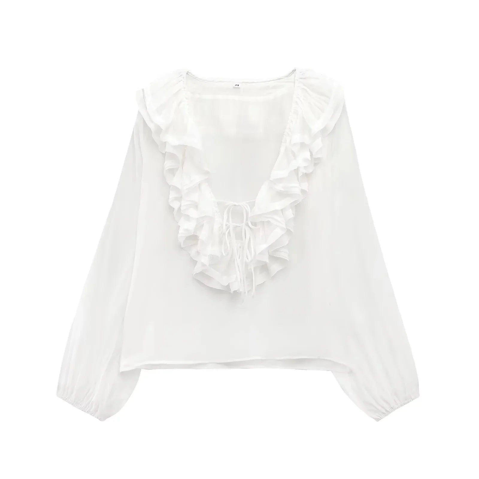 Spring New Sle White Loose Layered V-Ne Decorative irt Design Polyester Fiber Long Sve Regular Length Women&