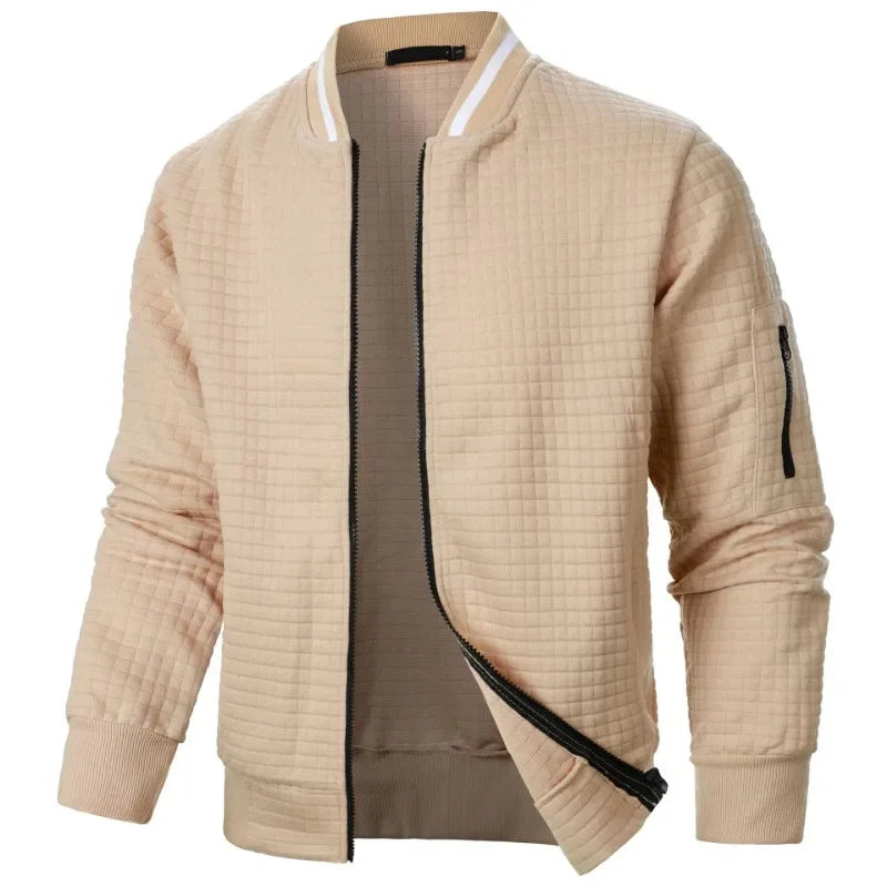 New Mens Long Sleeve Zipper Jacket Coats Stand Up Sweatshirts Outdoor Streetwear Autumn Warm Solid Color Baseball Jacket Men