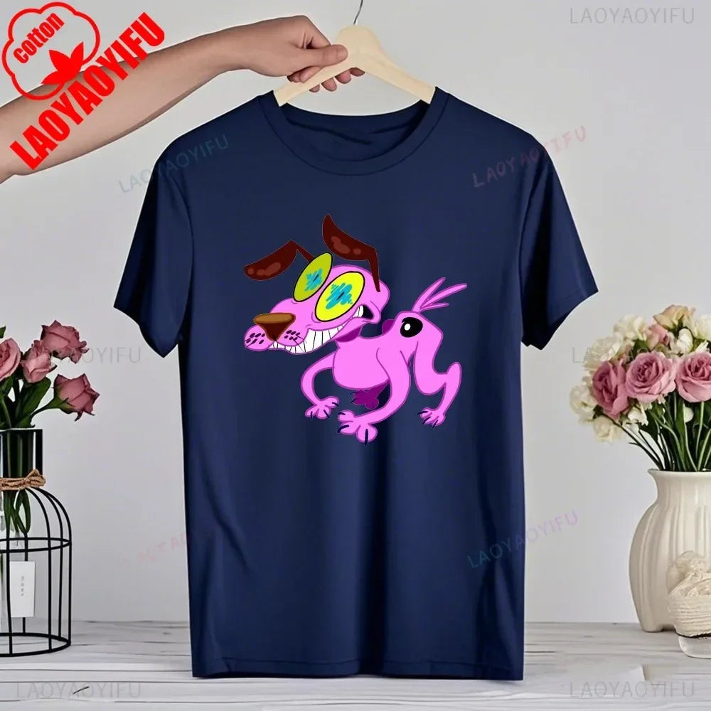90‘s Cartoon Courage The Cowardly Dog Graphic TShirt Retro Street Fashion Summer Clothing Tops Gift Men Women Couple Cotton Tees