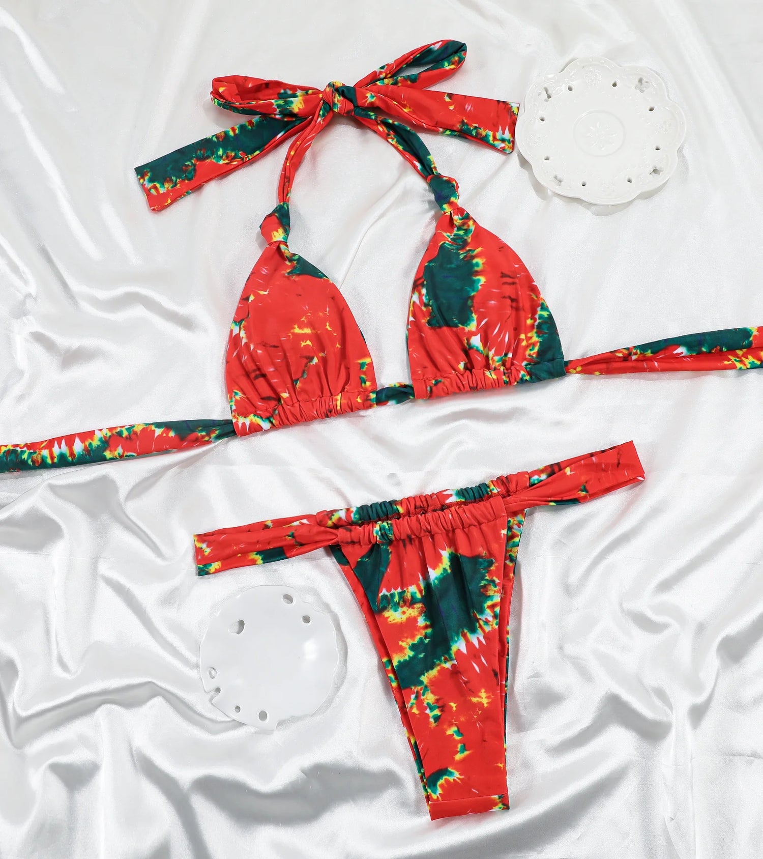 Miyouj Pleasted Bikinis Colaless Swimsuit Triangle Bikini Set Women Swimwear Halter Bathing Suits Bandage Beachwear Brazilian