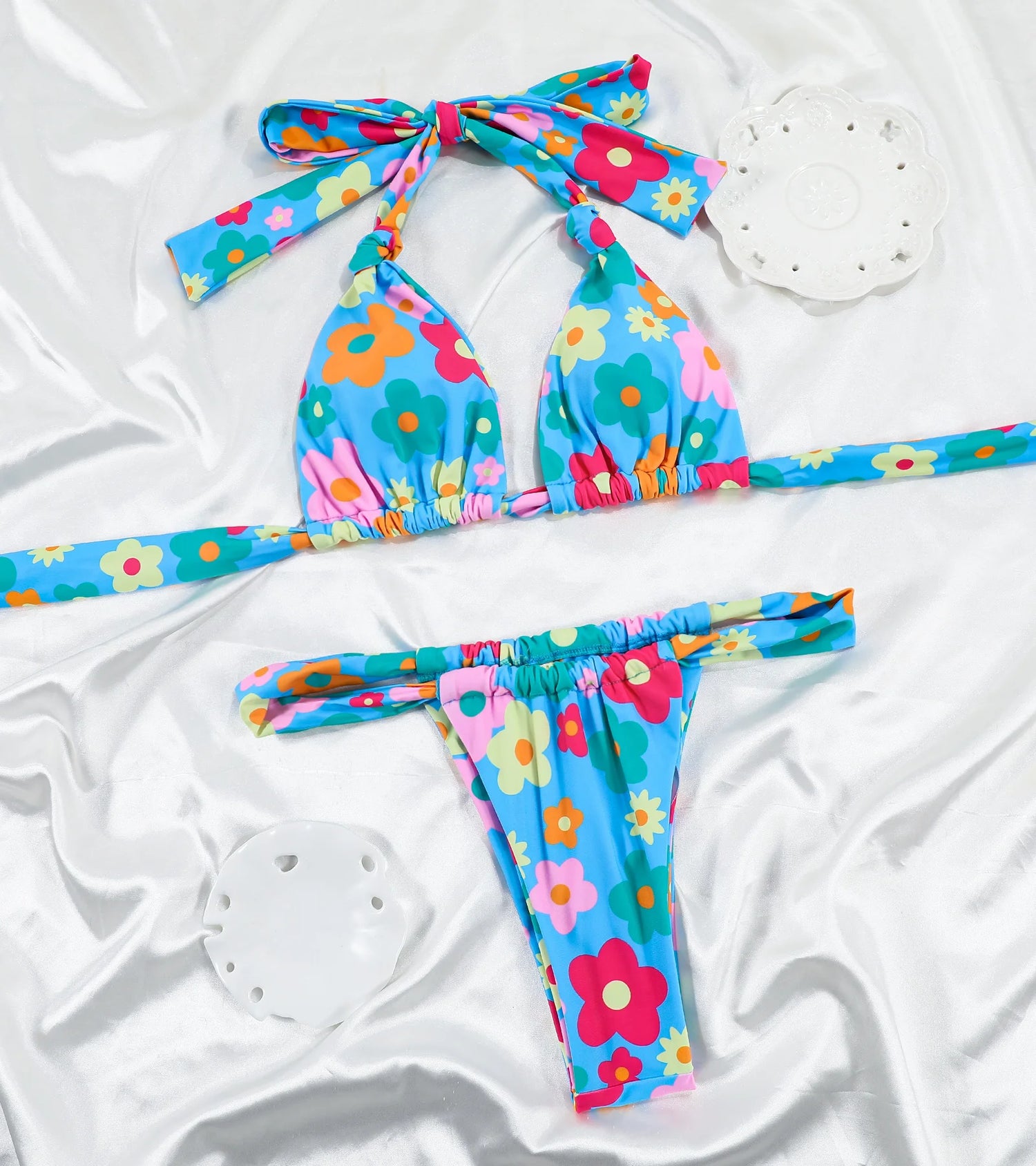 Miyouj Pleasted Bikinis Colaless Swimsuit Triangle Bikini Set Women Swimwear Halter Bathing Suits Bandage Beachwear Brazilian