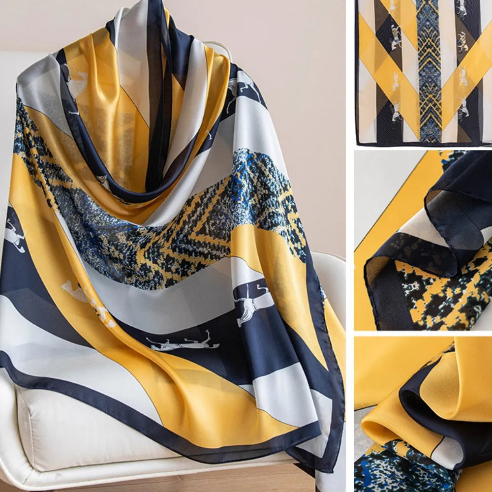 Fashion Korean Luxury Silk Scarf Elegant Lotus Pattern Chiffon Shawl Wrap Printing Soft Women Hijab Shawls Female