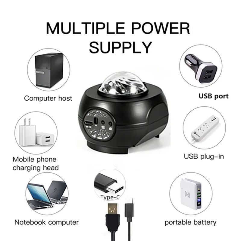 Galaxy Projector - USB-powered portable star projection lamp. Multi-color night light. Fantastical starry night sky effect light