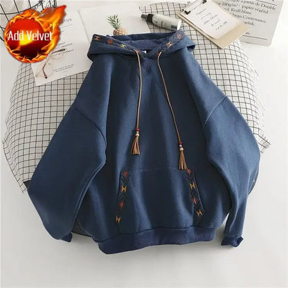 Hoodies Baggy Cute Loose Plain Hooded Tops Kawaii Sweatshirts for Women Cotton Novelty Warm Thick Designer New In Female Clothes