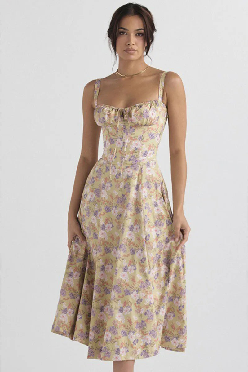 Luxury new temperament solid color fashion high-end halter dress floral dress women