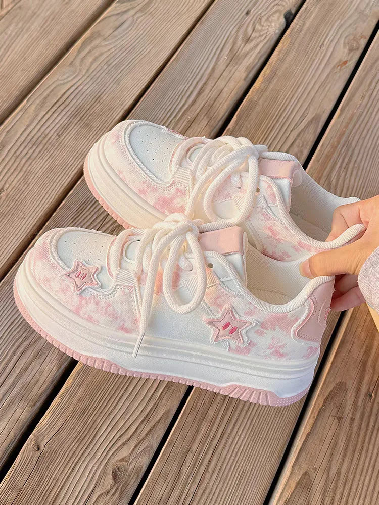 2026 Spring New Platform Sneakers for Women Fashion Casual Pink Shoes Female Lace Designer Chunky Sneakers Shoes Woman