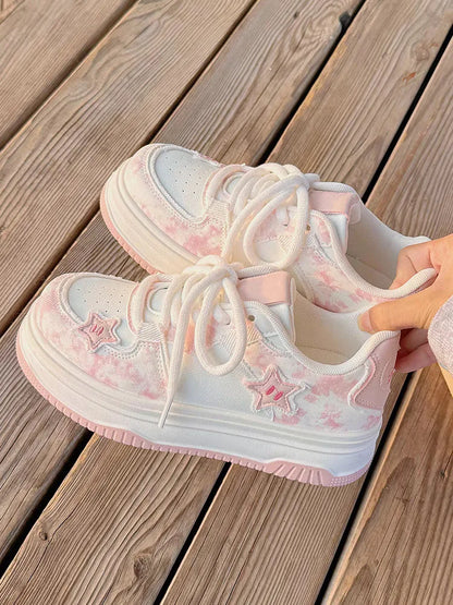 2026 Spring New Platform Sneakers for Women Fashion Casual Pink Shoes Female Lace Designer Chunky Sneakers Shoes Woman