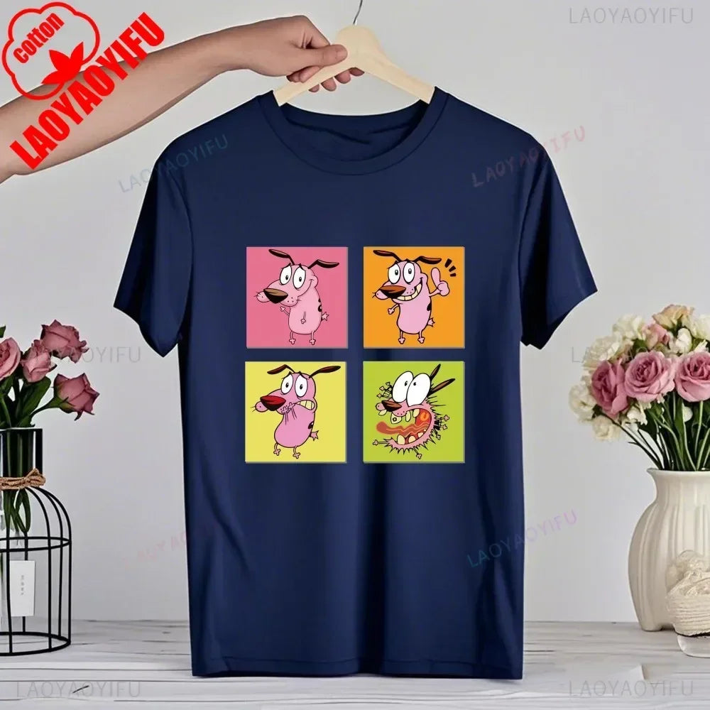 90‘s Cartoon Courage The Cowardly Dog Graphic TShirt Retro Street Fashion Summer Clothing Tops Gift Men Women Couple Cotton Tees