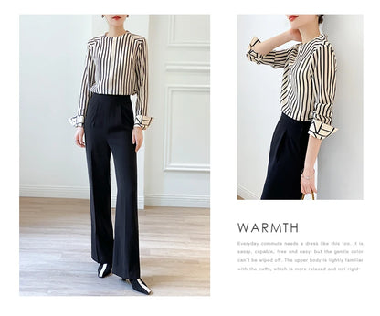 Fashion luxury ladies shirt France style woman printing blouse Long sleeve Tops blusa mujer