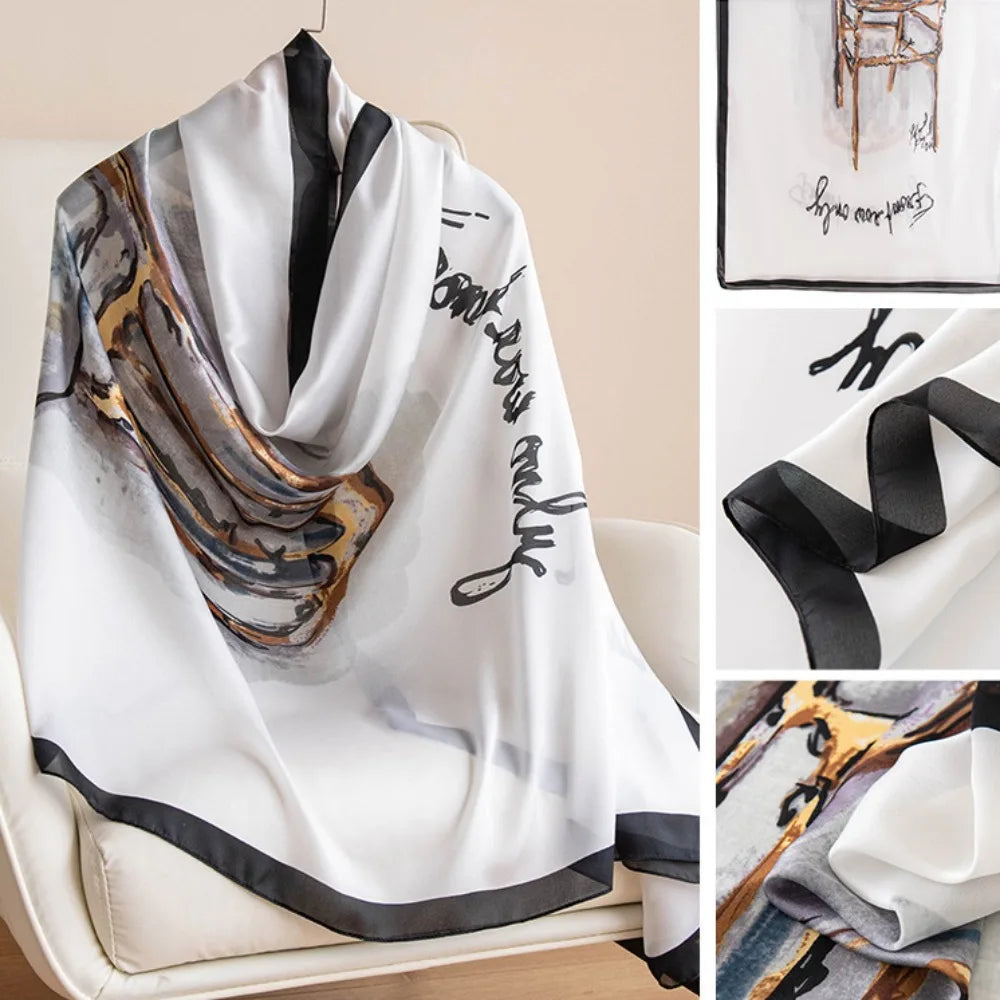 Fashion Korean Luxury Silk Scarf Elegant Lotus Pattern Chiffon Shawl Wrap Soft Printing Women Hijab Shawls Female