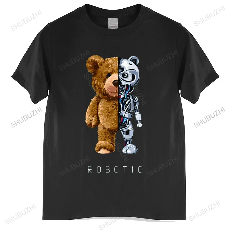 New Funny Teddy Bear Robot Tshirt Robotic Bear Shirt Casual Clothes Men Fashion Clothing Cotton T-Shirt Tee Top